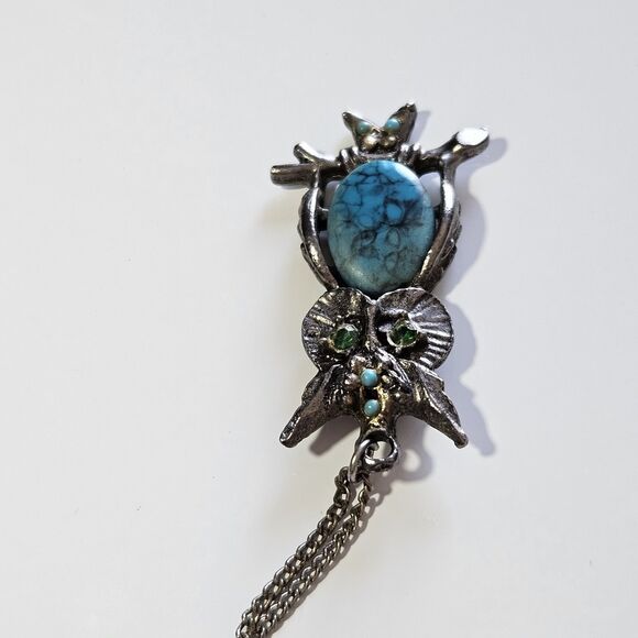 Silver Tone Blue Stone Owl Pendant Necklace 18" Chain - Picture 11 of 13